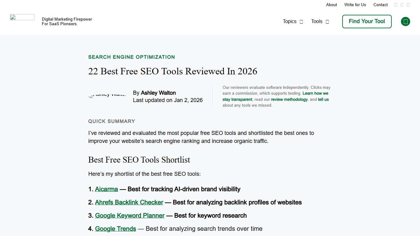22 Best Free SEO Tools Reviewed In 2026